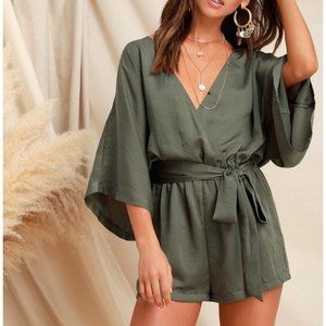 Lulu’s Ain’t It Grand Olive Green Romper Sz. M